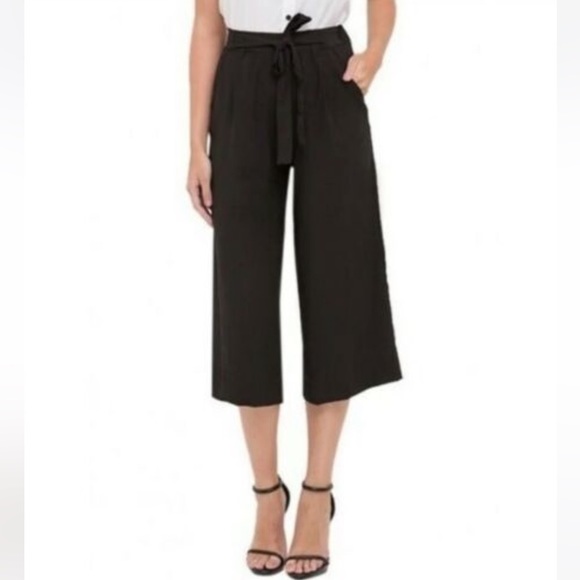 Zara Pants - Zara Trafaluc Women’s Size Medium M Collection Cropped Pants Tie Belt Black